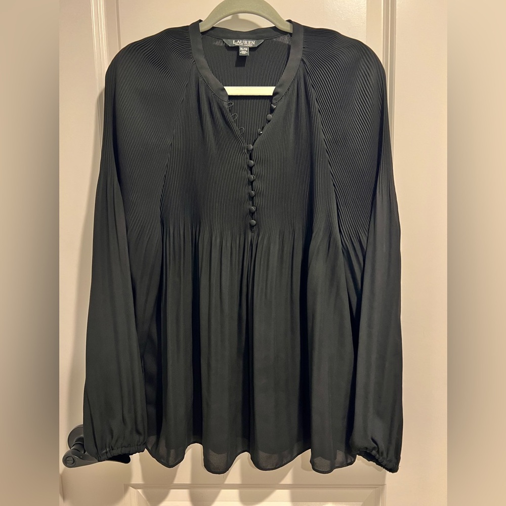 Lauren Ralph Lauren Pleated Georgette Blouse - black (XL)